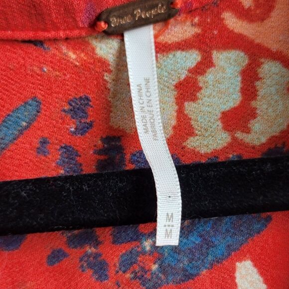 FREE PEOPLE FIELD OF BUTTERFLIES BOHO ORANGE TUNIC TOP SIZE M - Picture 9 of 10